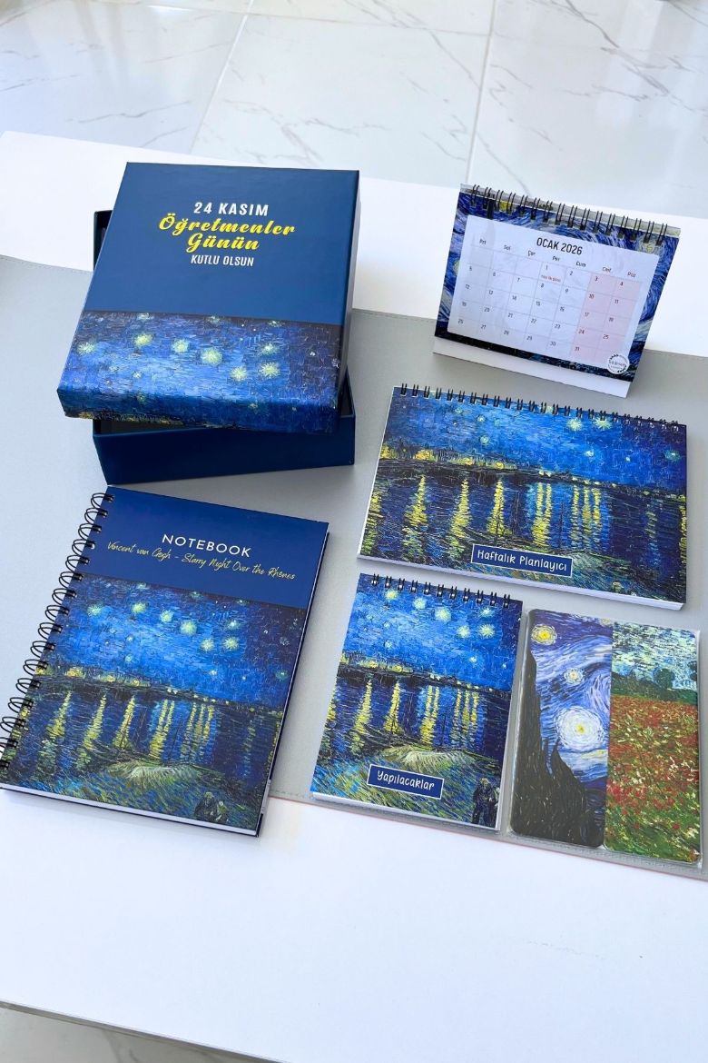 Van Gogh Ren Nehri’nde Yıldızlı Bir Gece Kutulu Öğretmenler Günü Seti resmi