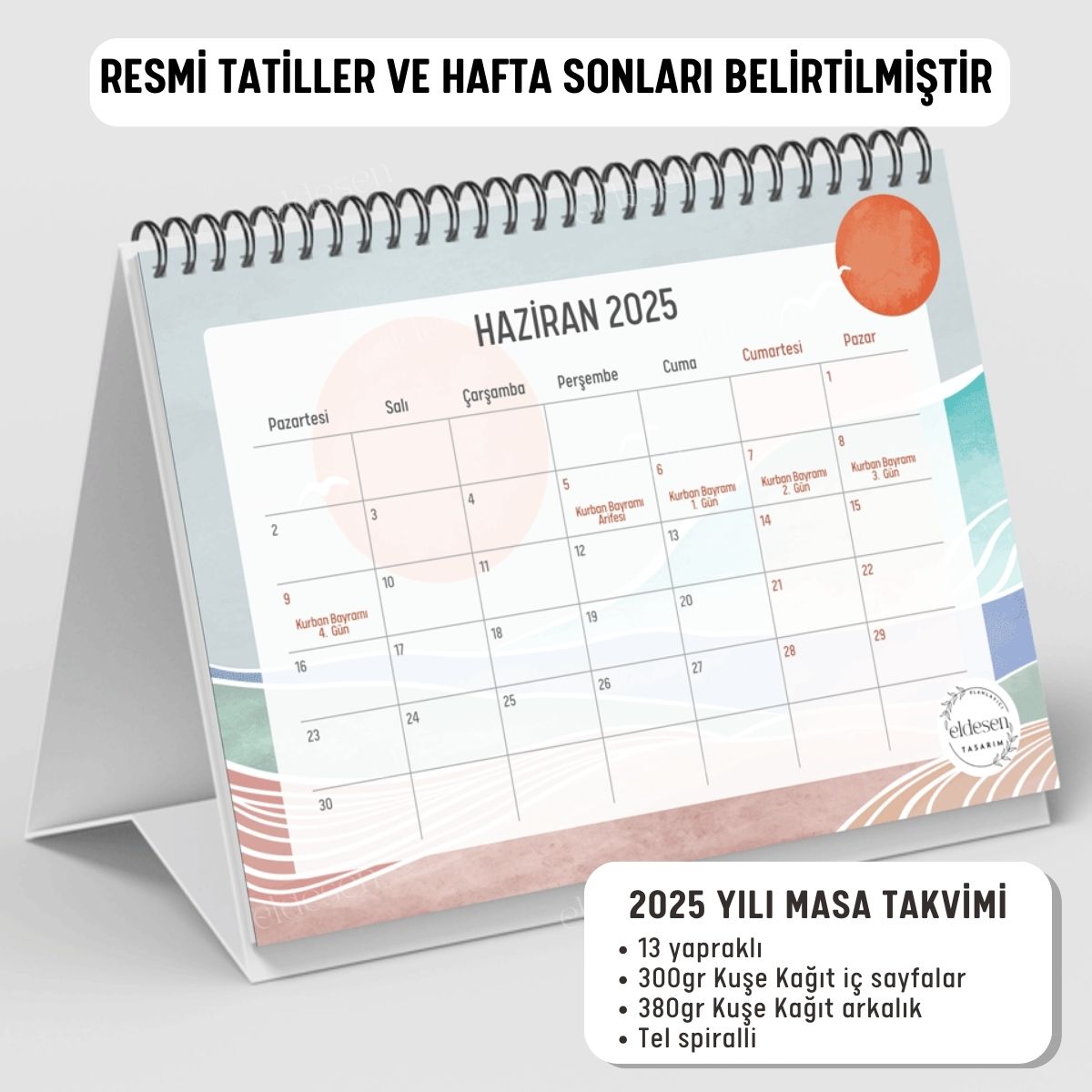 Turuncu Boho 2025 Yılı Aylık Masa Takvimi Spiralli A5 resmi