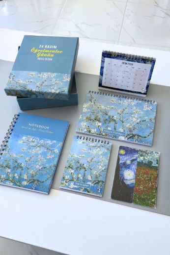 Van Gogh Çiçek Açan Badem Ağacı Kutulu Öğretmenler Günü Seti resmi