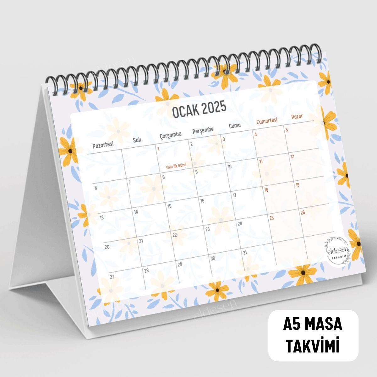 Sarı Papatya 2025 Yılı Aylık Masa Takvimi Spiralli A5 resmi
