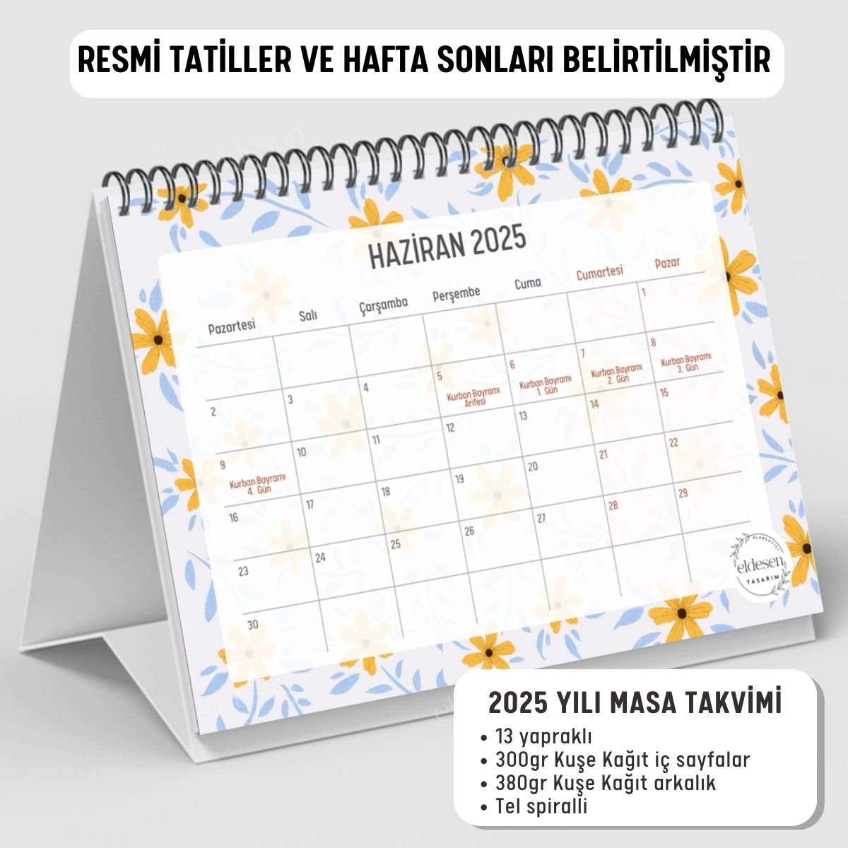 Sarı Papatya 2025 Yılı Aylık Masa Takvimi Spiralli A5 resmi