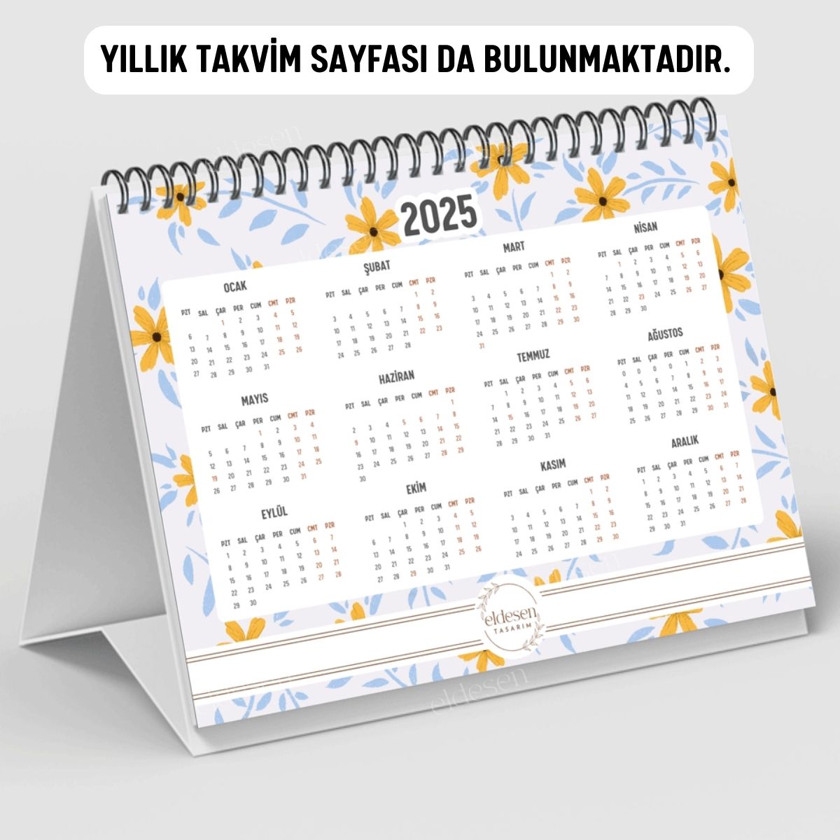 Sarı Papatya 2025 Yılı Aylık Masa Takvimi Spiralli A5 resmi