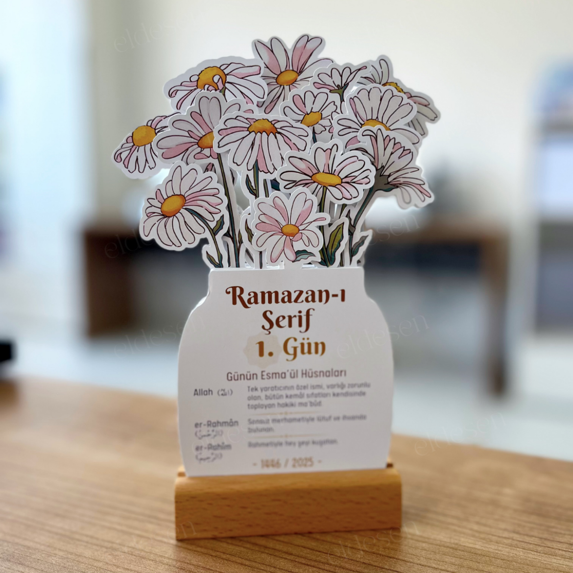 Ramazan Takvimi, Günün Ayet-i Kerimesi, 15 Yapraklı Arkalı Önlü Tasarım, Ahşap Tutuculu resmi