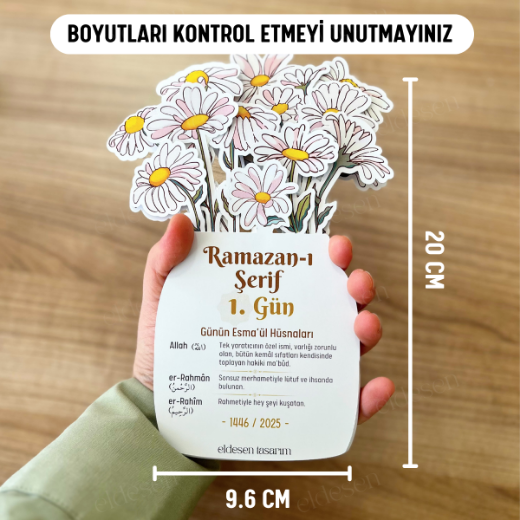 Ramazan Takvimi, Günün Ayet-i Kerimesi, 15 Yapraklı Arkalı Önlü Tasarım, Ahşap Tutuculu resmi