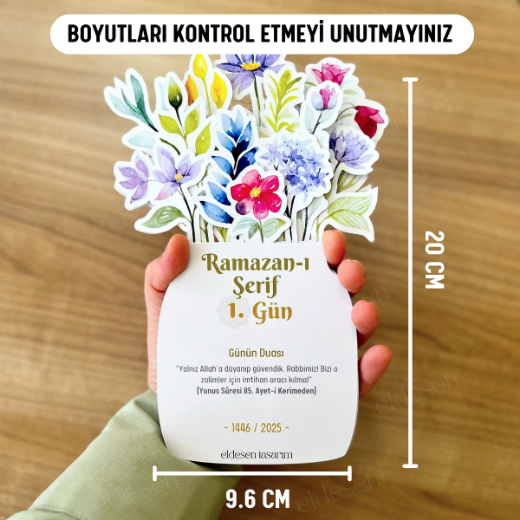 Ramazan Takvimi, Günün Ayet-i Kerimesi, 15 Yapraklı Arkalı Önlü Tasarım, Ahşap Tutuculu resmi