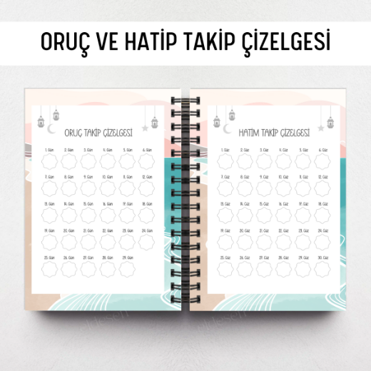 Pembe Boho Ramazan Ajandası, Oruç, Hatim, Teravih, Günlük ve Aylık Planlayıcı resmi