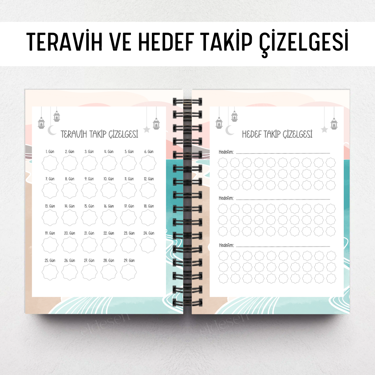 Pembe Boho Ramazan Ajandası, Oruç, Hatim, Teravih, Günlük ve Aylık Planlayıcı resmi