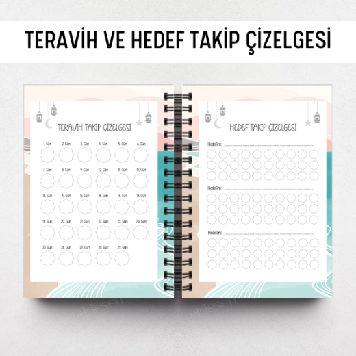 Pembe Boho Ramazan Ajandası, Oruç, Hatim, Teravih, Günlük ve Aylık Planlayıcı resmi