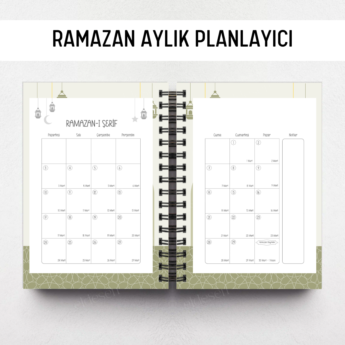 Yeşil Desenli Ramazan Ajandası, Oruç, Hatim, Teravih, Günlük ve Aylık Planlayıcı resmi