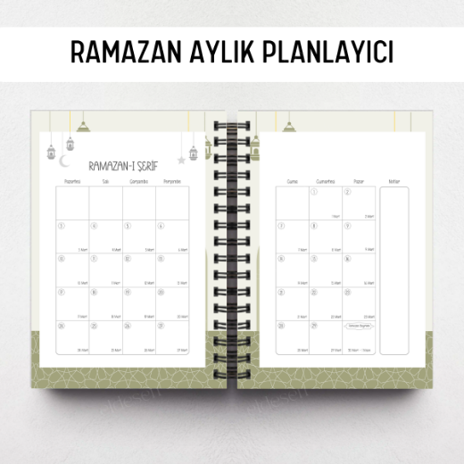 Yeşil Desenli Ramazan Ajandası, Oruç, Hatim, Teravih, Günlük ve Aylık Planlayıcı resmi