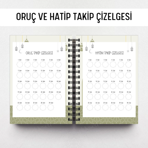 Yeşil Desenli Ramazan Ajandası, Oruç, Hatim, Teravih, Günlük ve Aylık Planlayıcı resmi