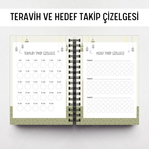 Yeşil Desenli Ramazan Ajandası, Oruç, Hatim, Teravih, Günlük ve Aylık Planlayıcı resmi