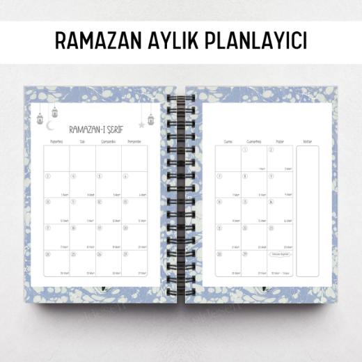 Mavi Ebru Ramazan Ajandası, Oruç, Hatim, Teravih, Günlük ve Aylık Planlayıcı resmi