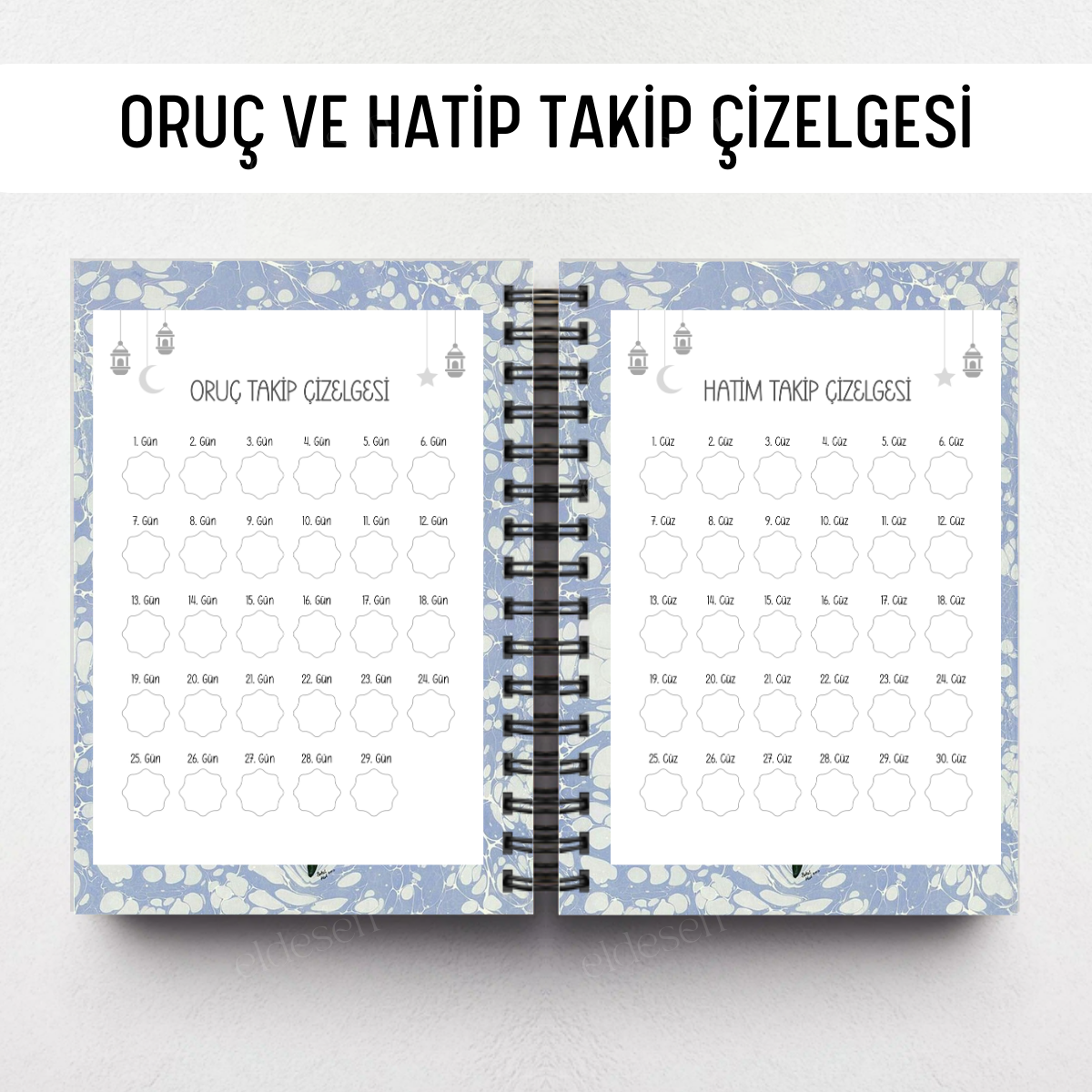 Mavi Ebru Ramazan Ajandası, Oruç, Hatim, Teravih, Günlük ve Aylık Planlayıcı resmi