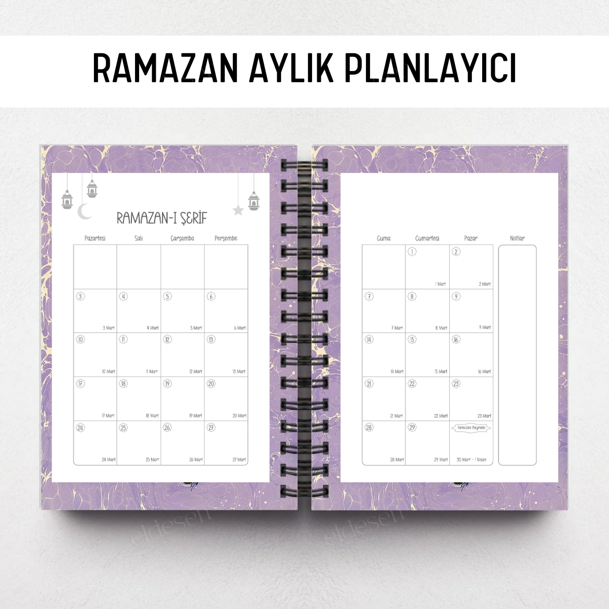 Mor Ebru Ramazan Ajandası, Oruç, Hatim, Teravih, Günlük ve Aylık Planlayıcı resmi