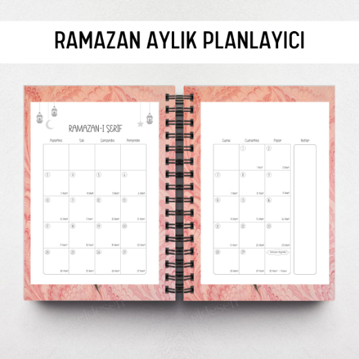 Pembe Ebru Ramazan Ajandası, Oruç, Hatim, Teravih, Günlük ve Aylık Planlayıcı resmi