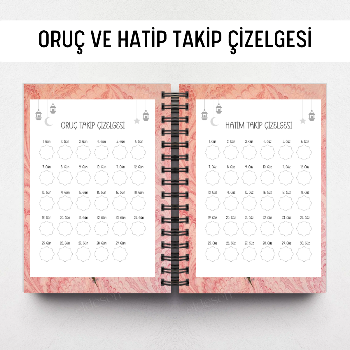 Pembe Ebru Ramazan Ajandası, Oruç, Hatim, Teravih, Günlük ve Aylık Planlayıcı resmi