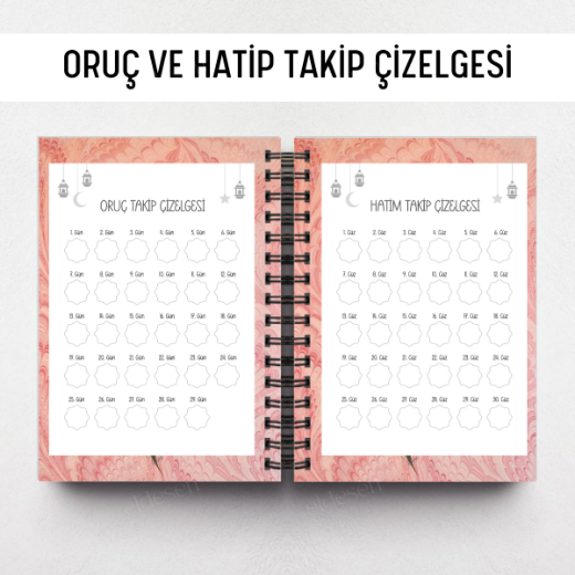Pembe Ebru Ramazan Ajandası, Oruç, Hatim, Teravih, Günlük ve Aylık Planlayıcı resmi