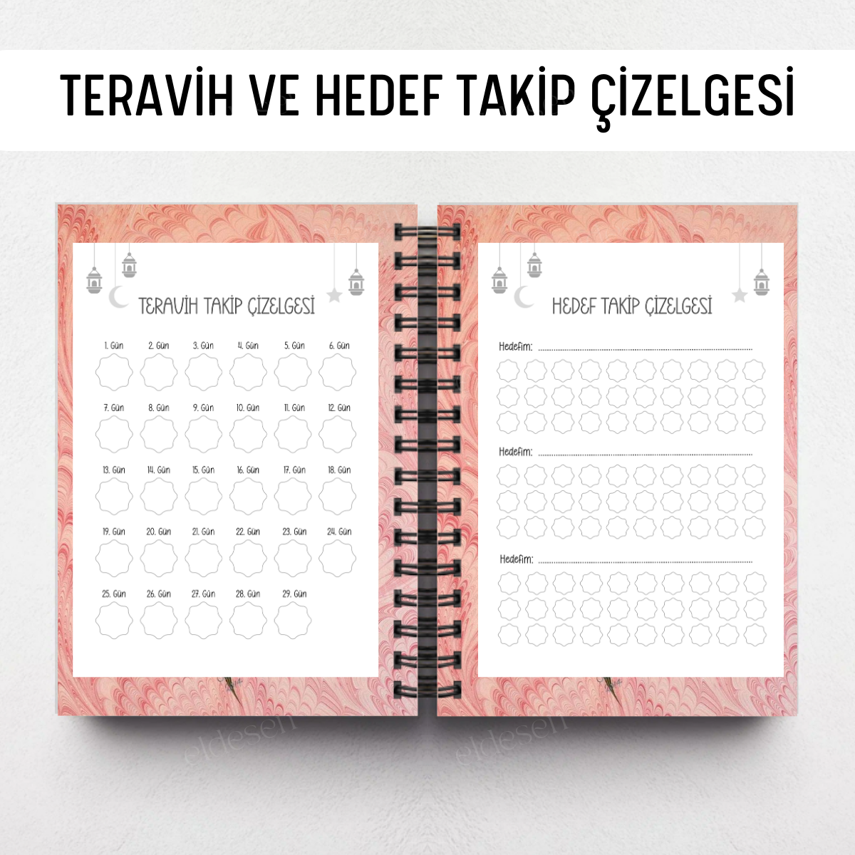 Pembe Ebru Ramazan Ajandası, Oruç, Hatim, Teravih, Günlük ve Aylık Planlayıcı resmi