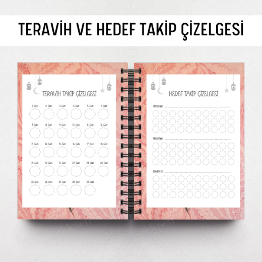 Pembe Ebru Ramazan Ajandası, Oruç, Hatim, Teravih, Günlük ve Aylık Planlayıcı resmi