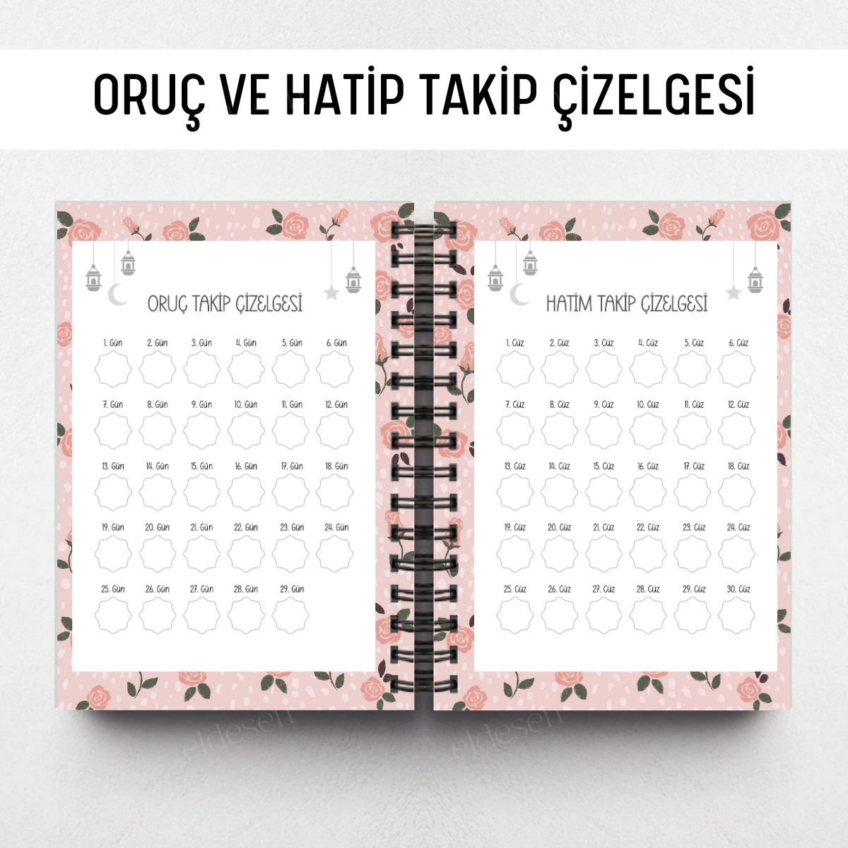 Pembe Çiçekli Ramazan Ajandası, Oruç, Hatim, Teravih, Günlük ve Aylık Planlayıcı resmi