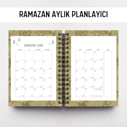 Yeşil Ebru Ramazan Ajandası, Oruç, Hatim, Teravih, Günlük ve Aylık Planlayıcı resmi