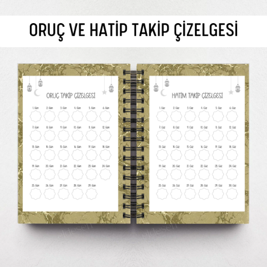 Yeşil Ebru Ramazan Ajandası, Oruç, Hatim, Teravih, Günlük ve Aylık Planlayıcı resmi