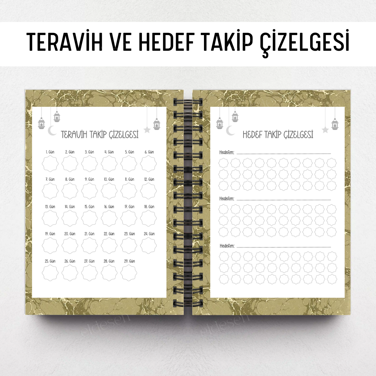Yeşil Ebru Ramazan Ajandası, Oruç, Hatim, Teravih, Günlük ve Aylık Planlayıcı resmi