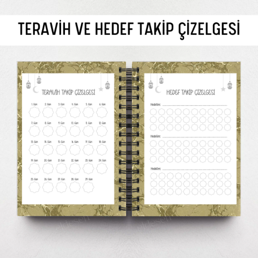 Yeşil Ebru Ramazan Ajandası, Oruç, Hatim, Teravih, Günlük ve Aylık Planlayıcı resmi