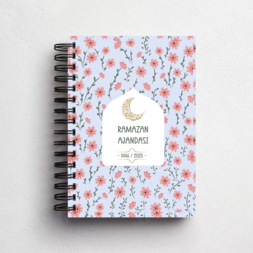 Mavi Çiçekli Ramazan Ajandası, Oruç, Hatim, Teravih, Günlük ve Aylık Planlayıcı resmi