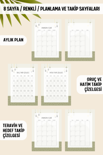 Yeşil Desenli Ramazan Ajandası, Oruç, Hatim, Teravih, Günlük ve Aylık Planlayıcı resmi