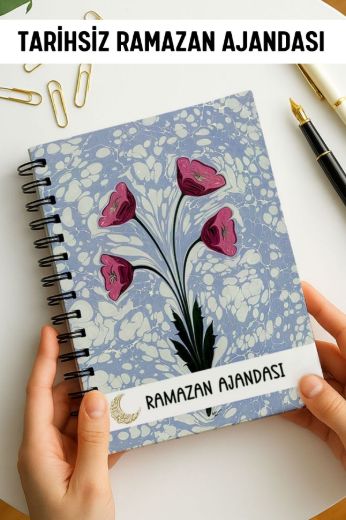 Mavi Ebru Ramazan Ajandası, Oruç, Hatim, Teravih, Günlük ve Aylık Planlayıcı resmi