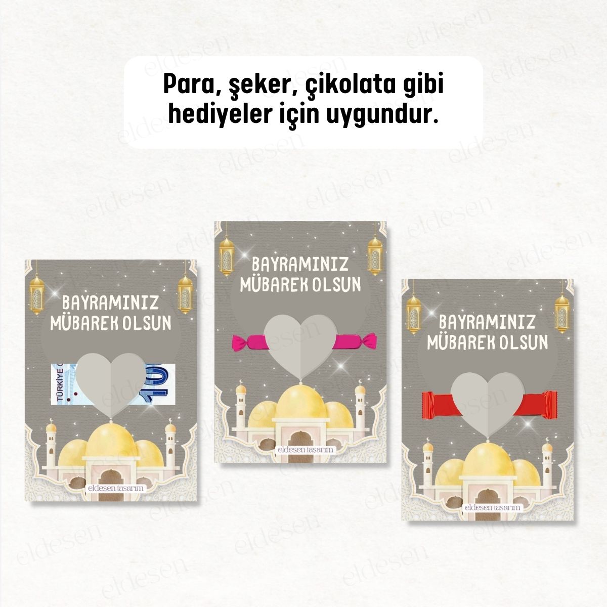 12 Adet Bayram Tebrik ve Harçlık Kartı resmi
