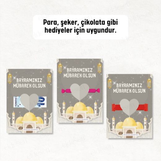 12 Adet Bayram Tebrik ve Harçlık Kartı resmi