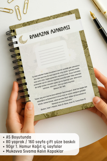 Yeşil Ebru Ramazan Ajandası, Oruç, Hatim, Teravih, Günlük ve Aylık Planlayıcı resmi