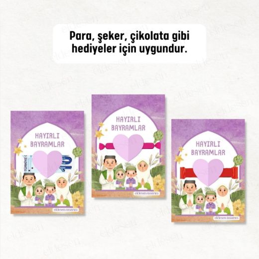 12 Adet Bayram Tebrik ve Harçlık Kartı resmi