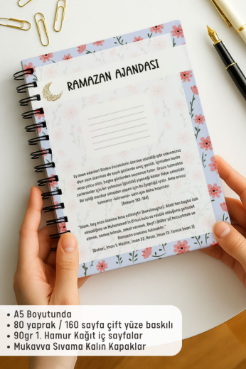 Mavi Çiçekli Ramazan Ajandası, Oruç, Hatim, Teravih, Günlük ve Aylık Planlayıcı resmi