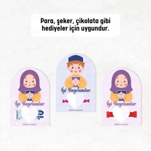 12 Adet Bayram Tebrik ve Harçlık Kartı resmi