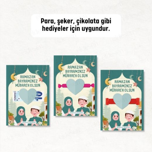 12 Adet Bayram Tebrik ve Harçlık Kartı resmi