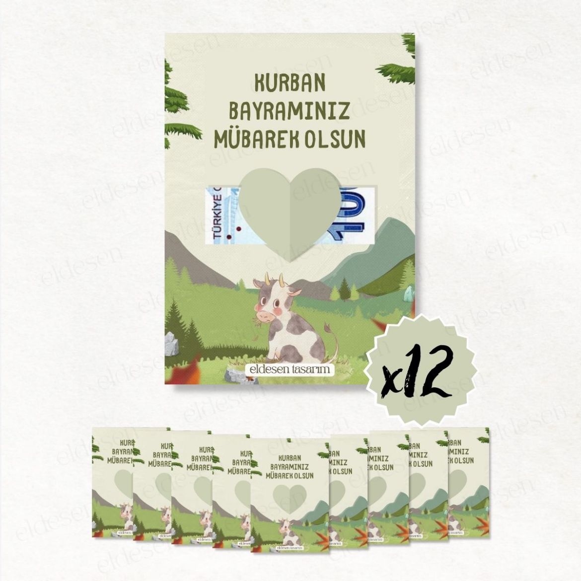 12 Adet Bayram Tebrik ve Harçlık Kartı resmi