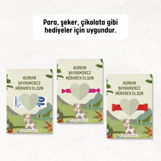 12 Adet Bayram Tebrik ve Harçlık Kartı resmi