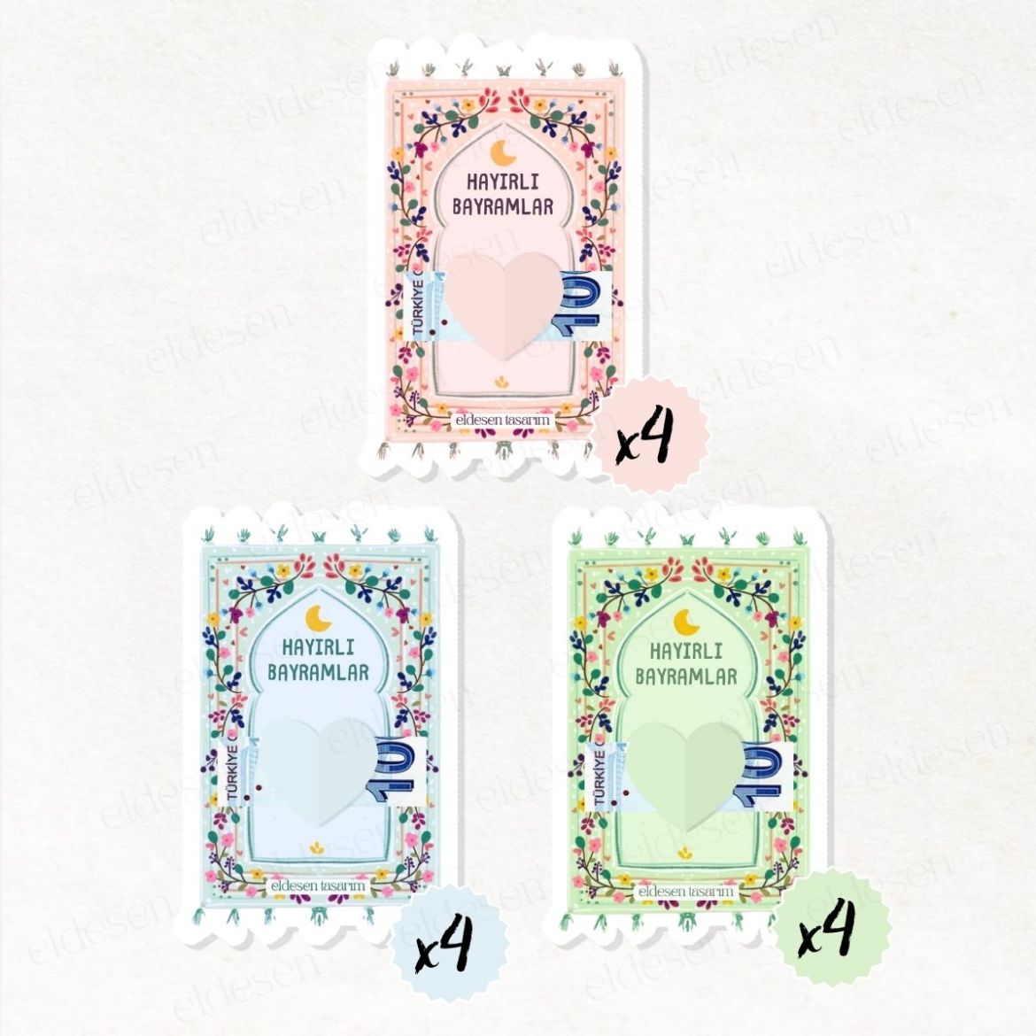 12 Adet Bayram Tebrik ve Harçlık Kartı resmi