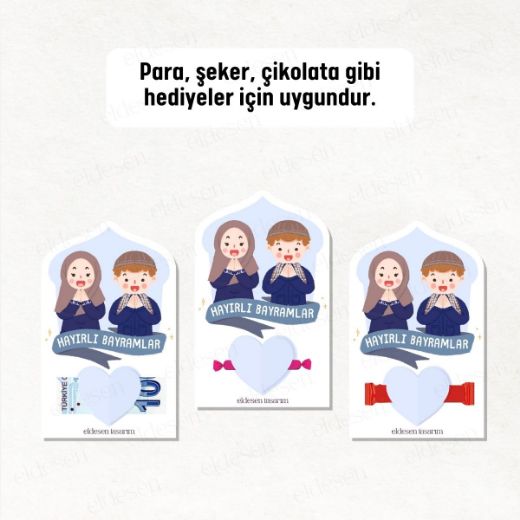 12 Adet Bayram Tebrik ve Harçlık Kartı resmi