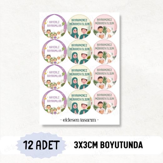 12 Adet Bayram Tebrik Etiketi resmi