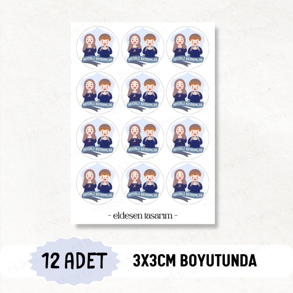 12 Adet Bayram Tebrik Etiketi resmi