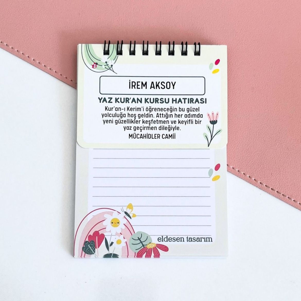 Çiçekli Defter İsme Özel Yaz Kur'an Kursu Hediyesi resmi