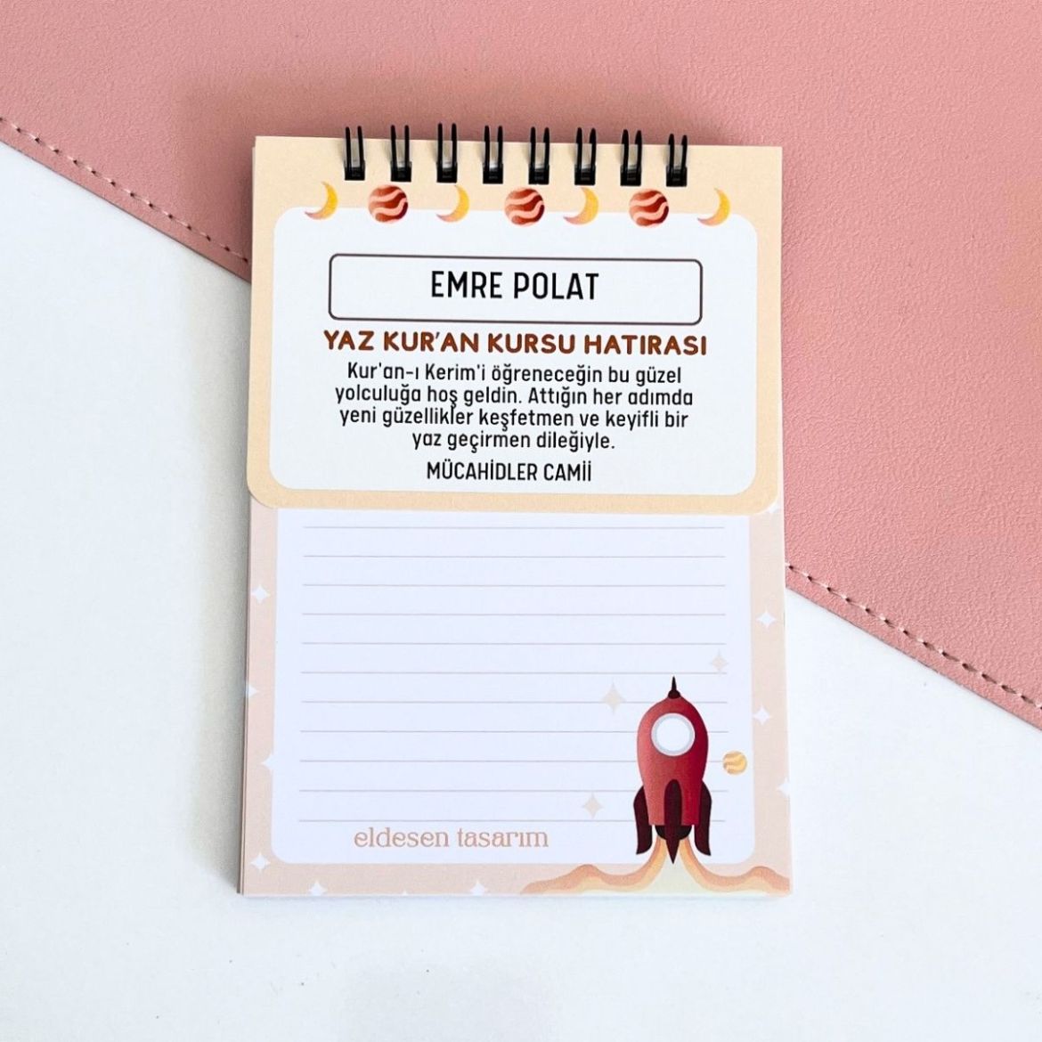 Turuncu Roketli Defter İsme Özel Yaz Kur'an Kursu Hediyesi resmi
