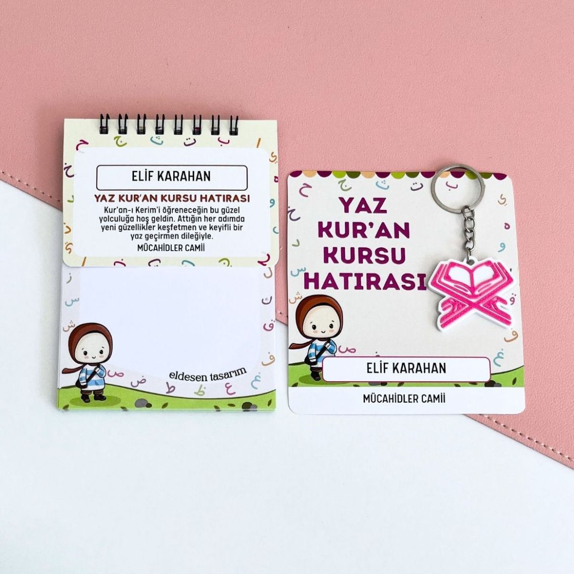 Elifba’lı Kız Çocuklu İsme Özel 2'li Set Yaz Kur'an Kursu Hediyesi resmi