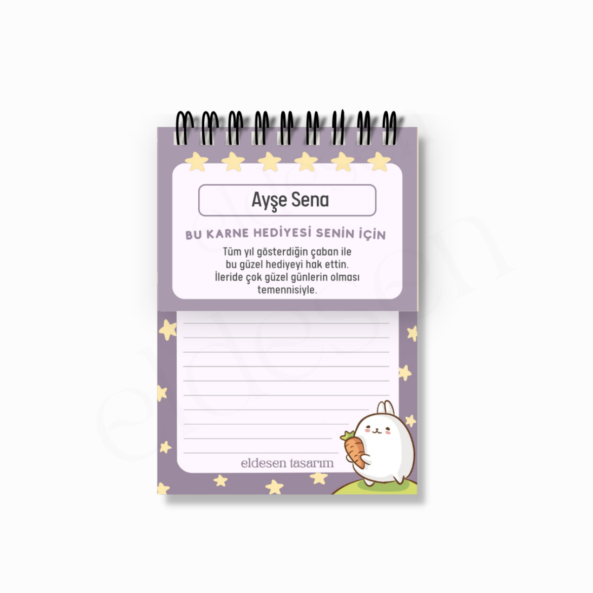 30 Yaprak Tavşanlar Spiralli A6 Defter - İsme Özel Karne Hediyesi resmi