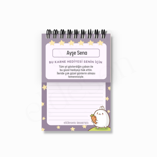 30 Yaprak Tavşanlar Spiralli A6 Defter - İsme Özel Karne Hediyesi resmi